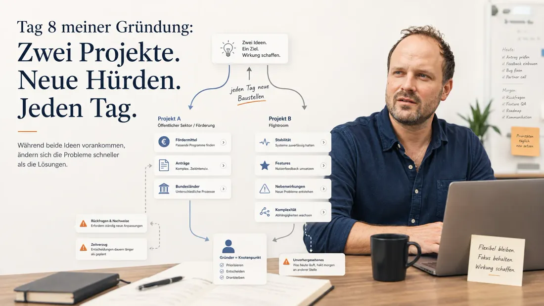 Titelbild des Founders Reports "Tag 8 meiner Gründung: Warum Bürokratie fast alles gestoppt hätte"
