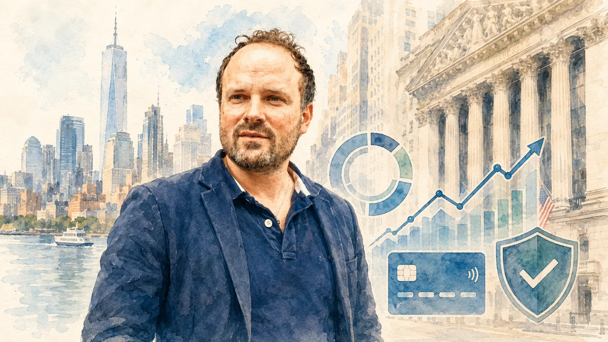 Finanzdaten und Zahlungsströme vor der Skyline von Manhattan