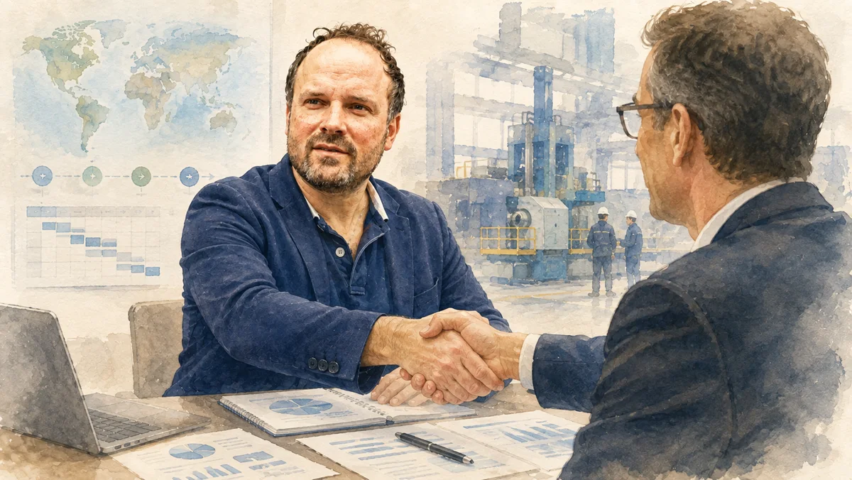 Vertriebsgespräch im Unternehmensumfeld, langer Verkaufszyklus statt Selbstbedienung