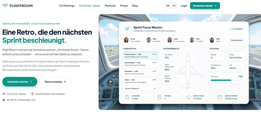 Startseite von FlightRoom