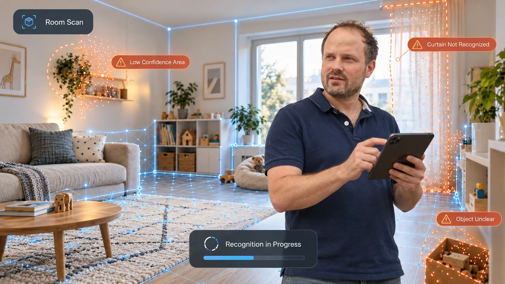 Screenshot of the augmented reality application with markers.