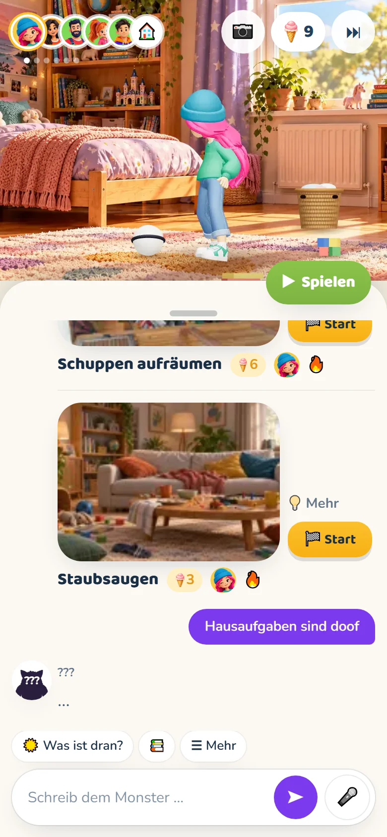 Screenshot der Benutzeroberfläche von Haushelden mit KI-Chat.